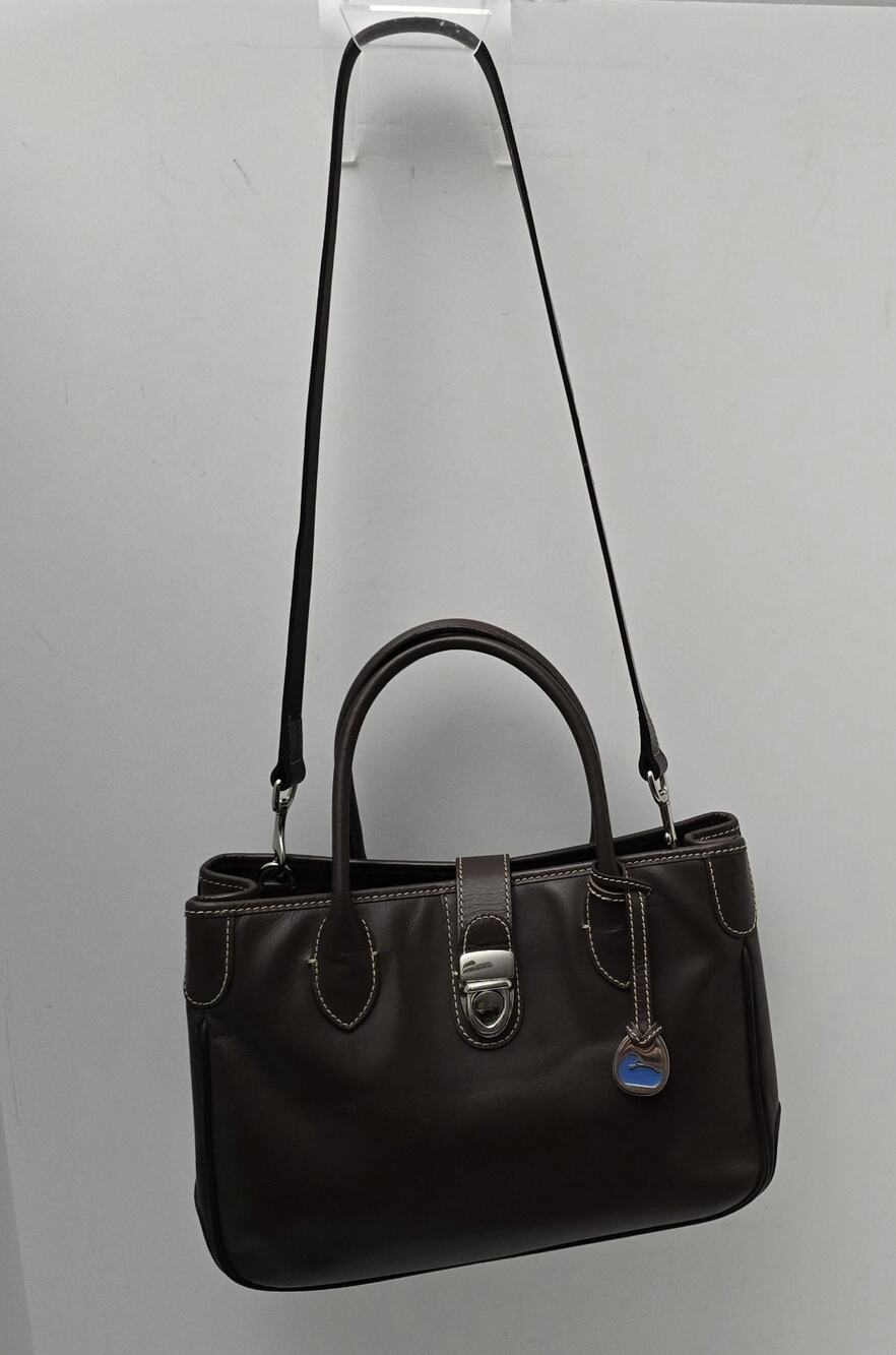 Dooney & Bourke Double Handle Tote Crossbody Brown Smooth Leather Bag Blue Duck